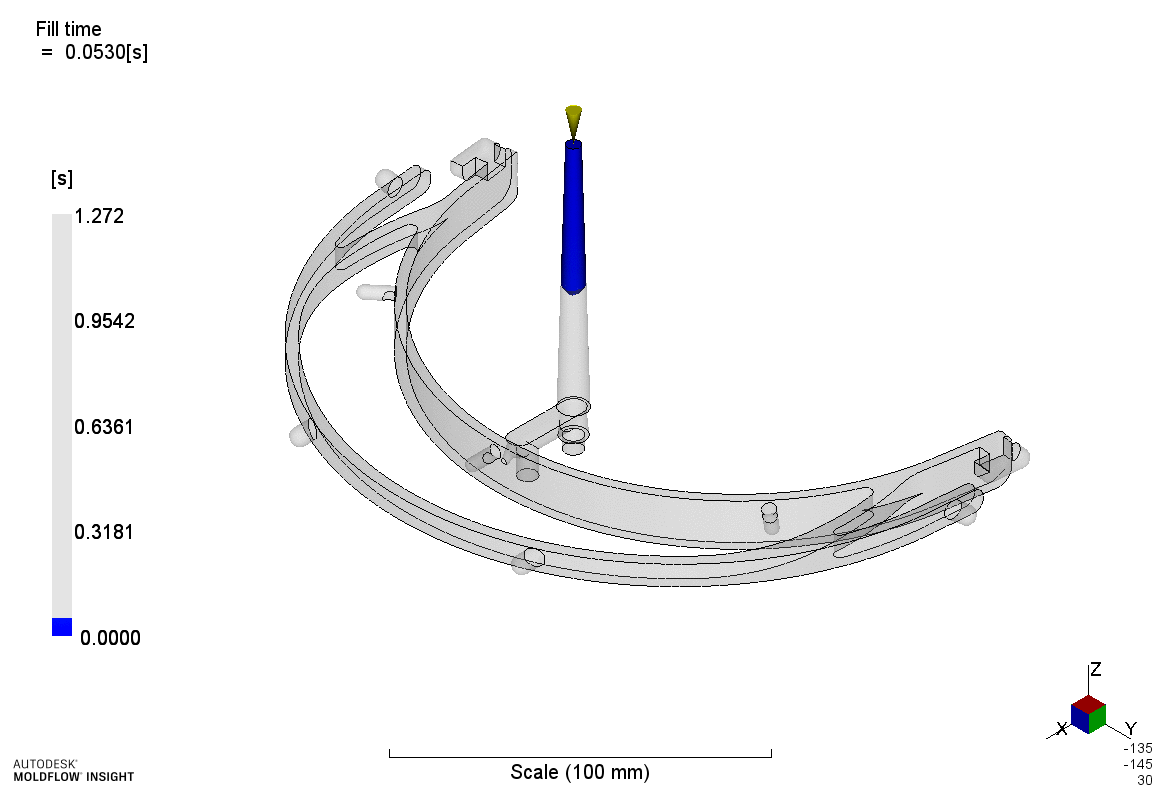 symulacja wypełniania gniazda formy wtryskowej do produkcji stelaży przyłbic